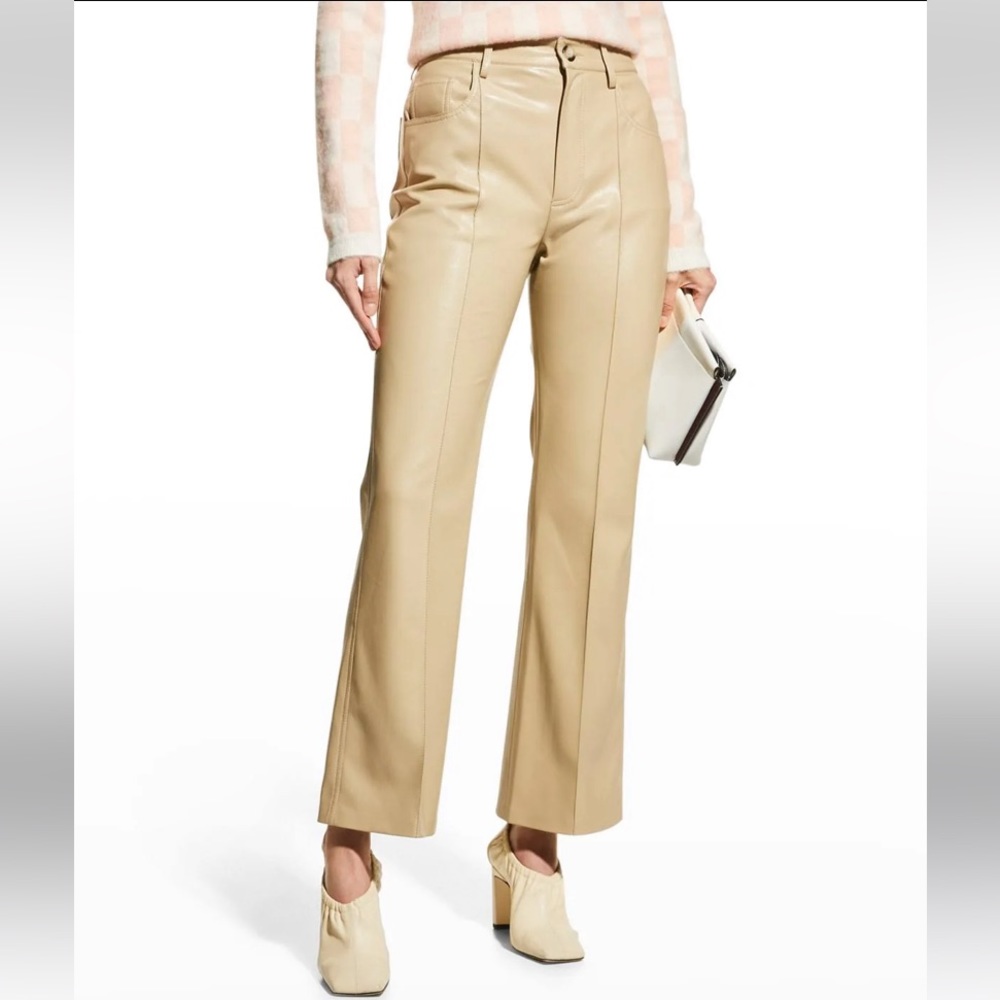 Beige Zoey Vegan Leather Trousers